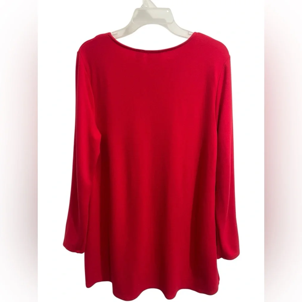 Chico's Red Long Sleeve Tunic Top Size 12 - Picture 2 of 11